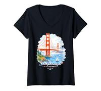 Donna Viaggio dell'acquerello del Ponte Golden Gate di San Francisco Maglietta con Collo a V