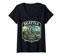 Donna Viaggio in Famiglia a Seattle Washington a Seattle Maglietta con Collo a V