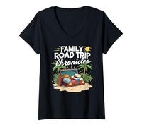Donna Viaggio in famiglia Cronache Avventura Ricordi Divertimento Maglietta con Collo a V