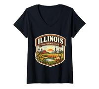 Donna Viaggio Memorabilia dei visitatori del Souvenir dello Stato della prateria dell'Illinois Maglietta con Collo a V