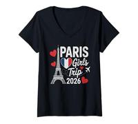 Donna Viaggio Romantico per Ragazze a Parigi 2026 Vacay Volo Vacanza Tutti Maglietta con Collo a V