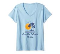 Donna Viaggio souvenir per le vacanze al mare di Amelia Island Florida FL Maglietta con Collo a V