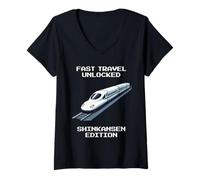 Donna Viaggio Veloce: Shinkansen | Pixel Japan Transit Mode Maglietta con Collo a V