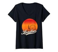 Donna Viaggio Vintage al Tramonto di Londra Maglietta con Collo a V