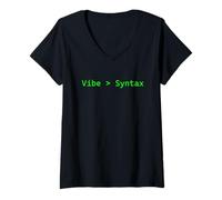 Donna Vibe Coding Divertente Programmatore AI Sviluppatore Umorismo Maglietta con Collo a V