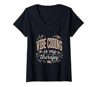 Donna Vibe Coding è la mia Terapia Boho Floreale Maglietta con Collo a V