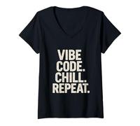 Donna Vibe Coding - Programmazione AI generativa, Freddo, Ripeti Maglietta con Collo a V