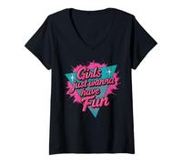 Donna Vibrante 1980s Ragazze Voglio Solo divertirsi Party Vibe Throwback Maglietta con Collo a V