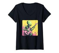 Donna Vibrante Rock the Galaxy con questo fantastico chitarrista alieno Maglietta con Collo a V