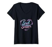 Donna Vibrante Soul Sisters Heart Design Maglietta con Collo a V