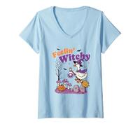 Donna Vibrazioni di Halloween di Feelin' Witchy Goose Maglietta con Collo a V