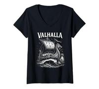 Donna Vichingo Nordmann Boot Walhalla rune Mitologia nordica Maglietta con Collo a V