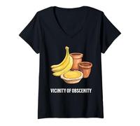 Donna Vicinanza di Obscenity Banana Terracotta Pie System Maglietta con Collo a V