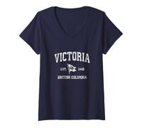 Donna Victoria British Columbia BC - Bandiera Vintage a Forma di Ancora Maglietta con Collo a V