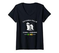 Donna Victoria Falls Cascata Zambesi Zambia Bandiera Zimbabwe Maglietta con Collo a V