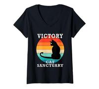 Donna Victory Cat Sanctuary Group Family Reunion Nome Maglietta con Collo a V