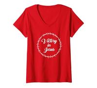 Donna Victory in Jesus - Passover Easter Crown Thorns Praise Red Maglietta con Collo a V