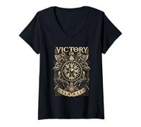 Donna Victory or Valhalla - Viking - Geri And Freki - Skull - Maglietta con Collo a V