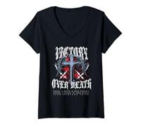 Donna Victory Over Death Cross Gothic Y2K Streetwear Bibbia Verse Maglietta con Collo a V