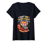 Donna Video Gaming Just One More Game Gaming Red Panda Maglietta con Collo a V