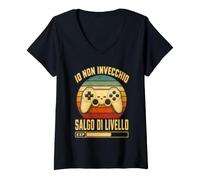 Donna Videogiocatore Retro Io Non Invecchio Salgo di Livello Maglietta con Collo a V