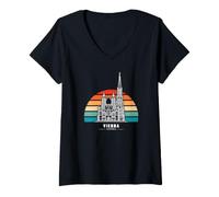 Donna Vienna Austria Cattedrale di Santo Stefano Vintage Tramonto Maglietta con Collo a V