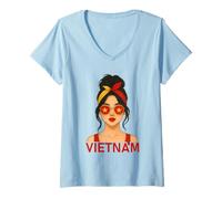 Donna Vietnamese Girl Vietnam Flag Vietnamese Girlfriend Wife Maglietta con Collo a V