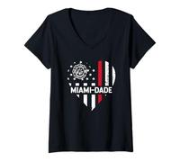 Donna Vigile del fuoco Amore 4 luglio USA Flag Miami-Dade Fire Rescue Maglietta con Collo a V