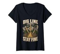 Donna Vigili del Fuoco Volontari Dig Line Stay Fine Maglietta con Collo a V