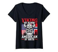 Donna Viking Blood American By Birth Norway Pride Maglietta con Collo a V