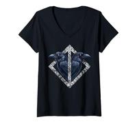 Donna VIKING CELTIC HUGINN & MUNINN ODIN'S NORSE MITOLOGIA RAVENS Maglietta con Collo a V