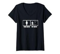 Donna Viking Chess Tua Sorella Mia Sorella Fratello Funny Kubb Maglietta con Collo a V