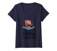Donna Viking Dragon Ship - Vikings Gonna vike - Storia Medievale Maglietta con Collo a V