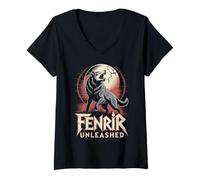 Donna Viking Fenrir Lupo Mitologia Norrena Nordic Celtic Maglietta con Collo a V