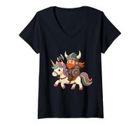 Donna Viking Riding A Unicorn Ragazzi Ragazze Uomini Donne Bambini Adulti Adolescenti Maglietta con Collo a V