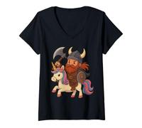 Donna Viking Riding Cool Unicorn Ragazzi Ragazze Uomini Donne Bambini Adulti Maglietta con Collo a V