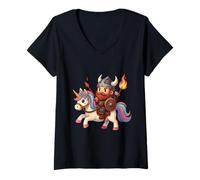 Donna Viking Riding Noble Unicorn Ragazzi Ragazze Uomini Donne Bambini Adulti Maglietta con Collo a V