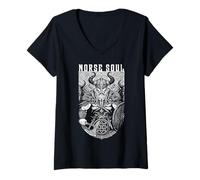 Donna Viking Warrior Norse Soul, Scudo con Ascia nordica Vintage Maglietta con Collo a V