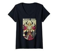Donna Viking Warrior Norse Soul, Scudo con Ascia nordica Vintage Maglietta con Collo a V