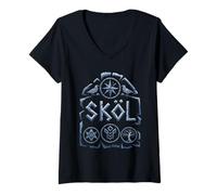 Donna Vikings Warrior Nordic Sköl Norse Skol Maglietta con Collo a V
