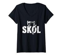 Donna Vikings Warrior Nordic Sköl Norse Skol Maglietta con Collo a V