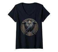 Donna Vikings Warriors Mito Nordico Valhalla Vegvisir Ravens Maglietta con Collo a V