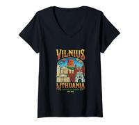 Donna Vilnius Lituania Viaggio Souvenir Città Regalo Maglietta con Collo a V