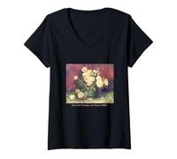 Donna Vincent Van Gogh Peonie Floral Art Graphic PAPL14739 Maglietta con Collo a V