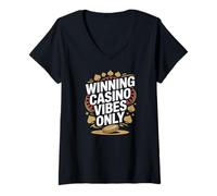 Donna Vincere Casino Vibes Solo Bold Casino Poker Slogan Maglietta con Collo a V