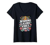 Donna Vincere Casino Vibes Solo Roulette Chips Dadi Giocatori Maglietta con Collo a V