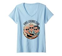 Donna Vinile Legends Club 50s Retro Comic LP Record Music Collector Maglietta con Collo a V