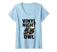 Donna Vinile Night Owl Humor Fan Music Record Collector Maglietta con Collo a V