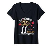 Donna Vintage 11 years marriage anniversary Crew legends His/Her Maglietta con Collo a V