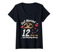 Donna Vintage 12 years marriage anniversary Crew legends His/Her Maglietta con Collo a V